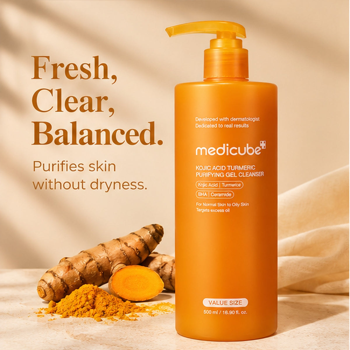 medicube Kojic Acid Turmeric Purifying Gel de Limpeza 500 ml