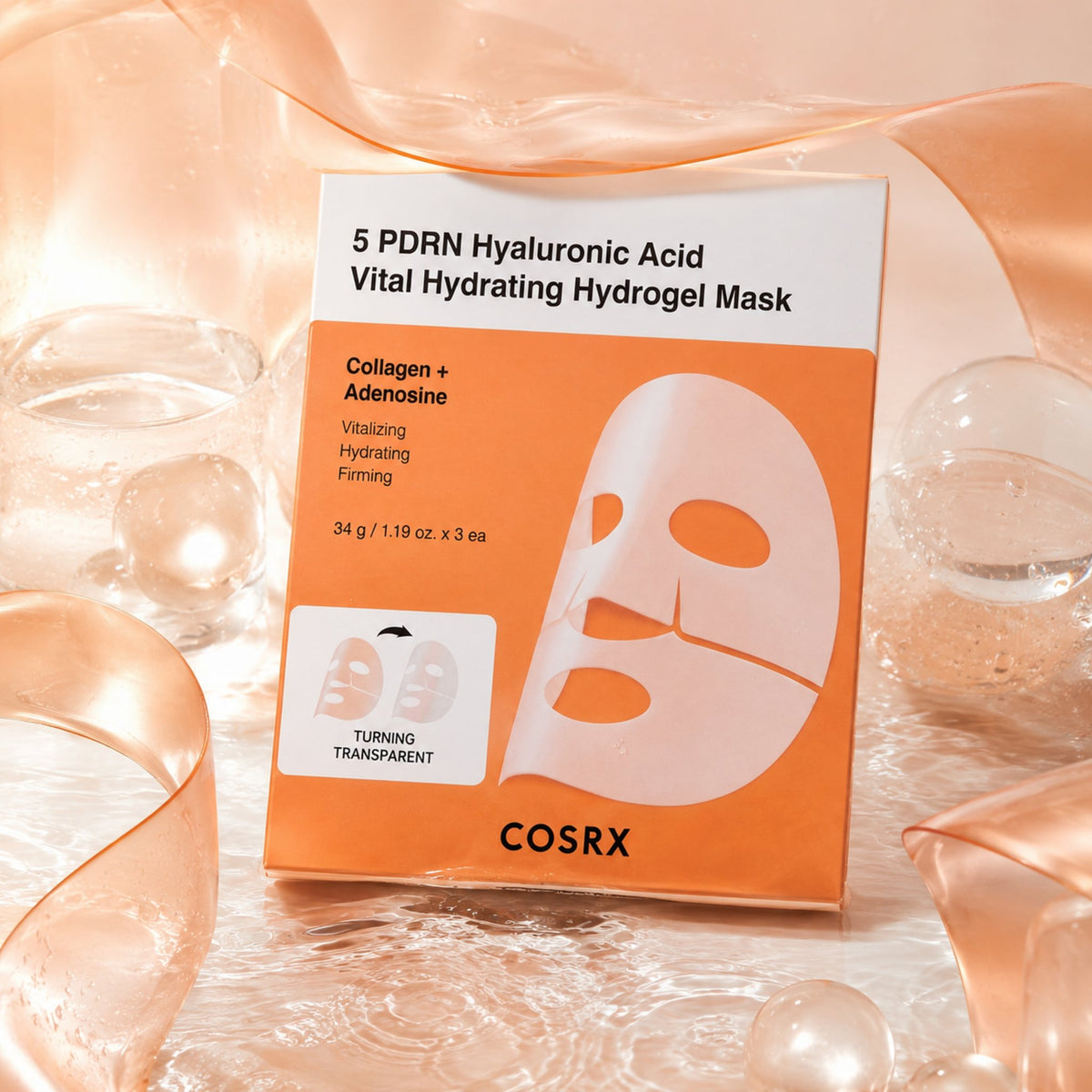 COSRX 5 PDRN Hyaluronic Acid Vital Hydrating Máscara de Hidrogel 3 unidades