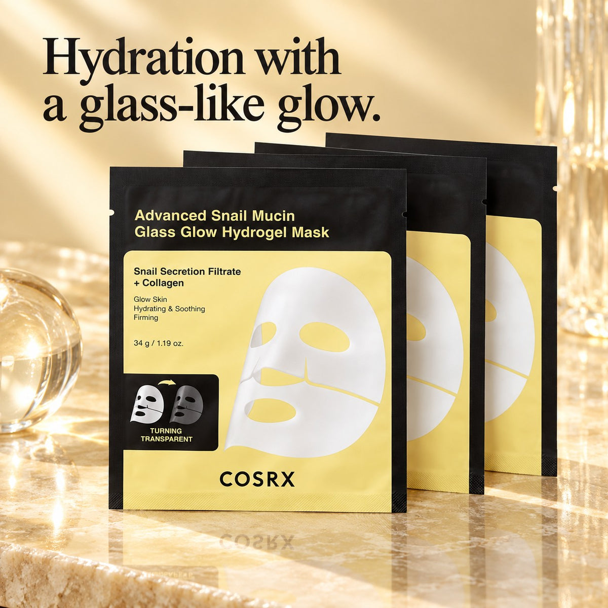 COSRX Advanced Snail Mucin Glass Máscara de Hidrogel Glow 3 unidades