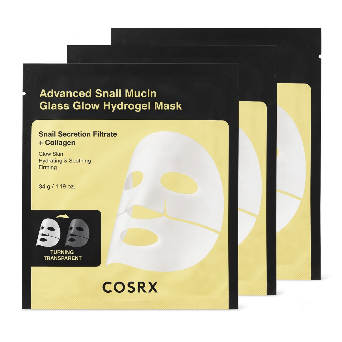 COSRX Advanced Snail Mucin Glass Máscara de Hidrogel Glow 3 unidades
