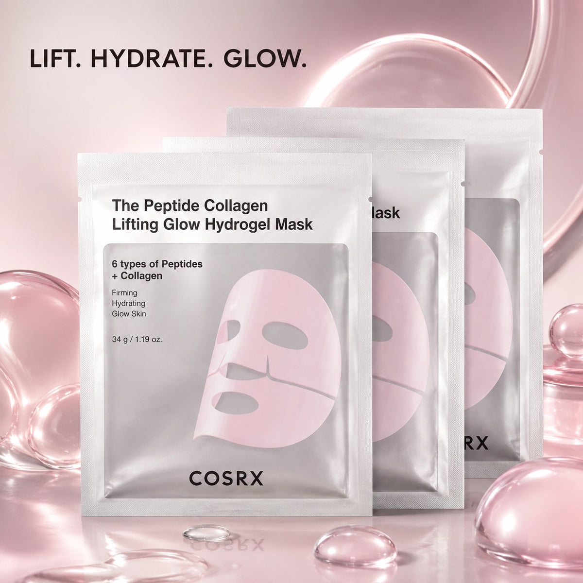 COSRX The Peptide Collagen Lifting Máscara de Hidrogel Glow 3 unidades