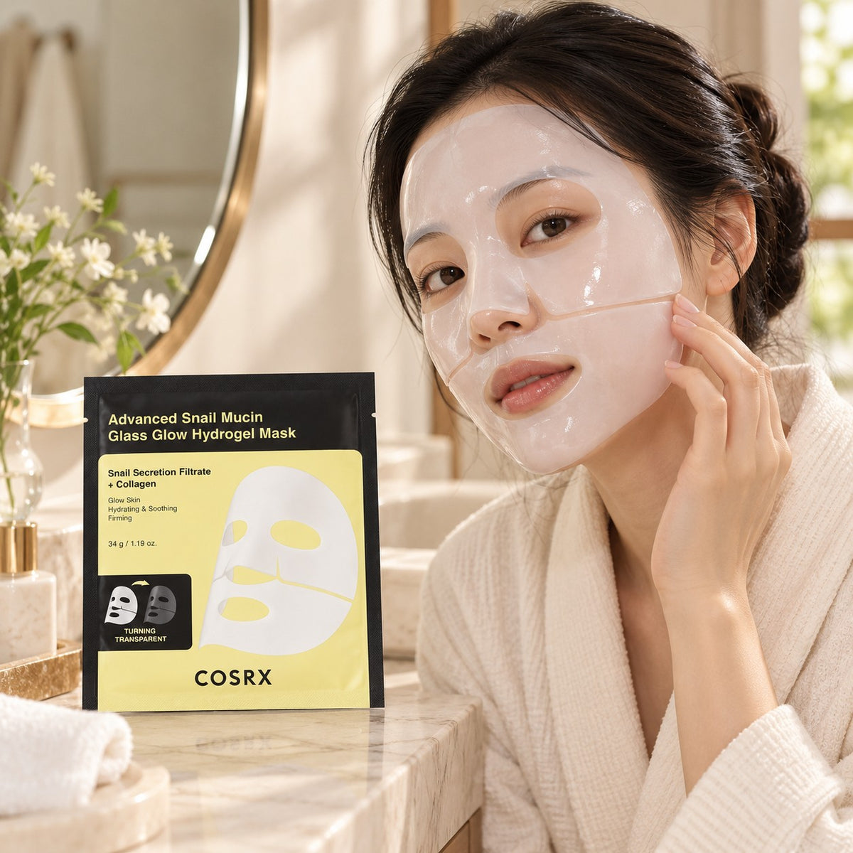 COSRX Advanced Snail Mucin Glass Máscara de Hidrogel Glow 3 unidades