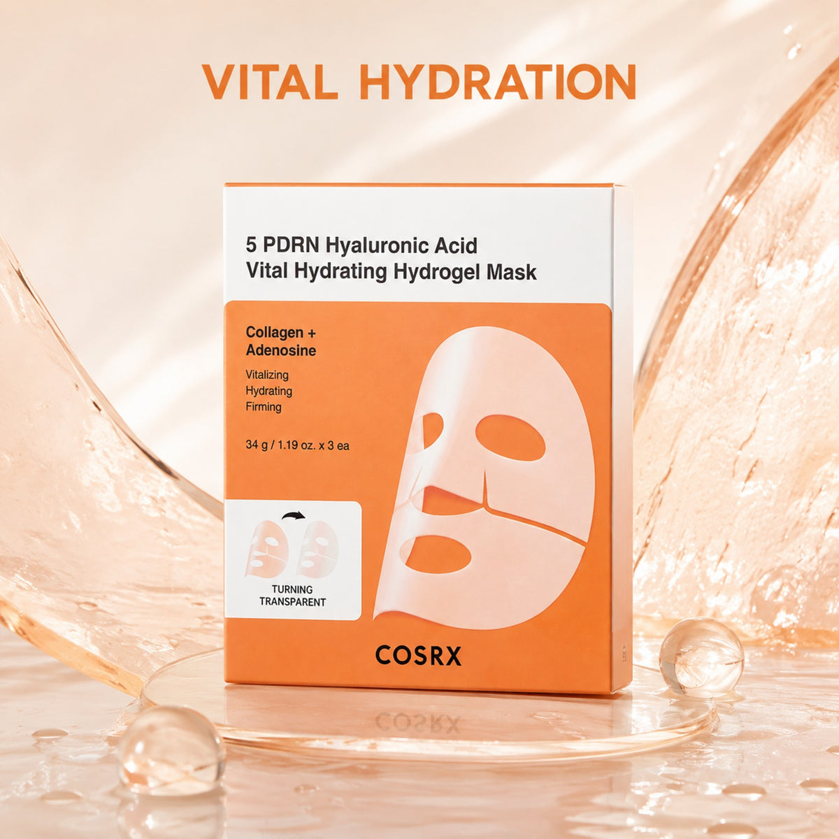COSRX 5 PDRN Hyaluronic Acid Vital Hydrating Máscara de Hidrogel 3 unidades